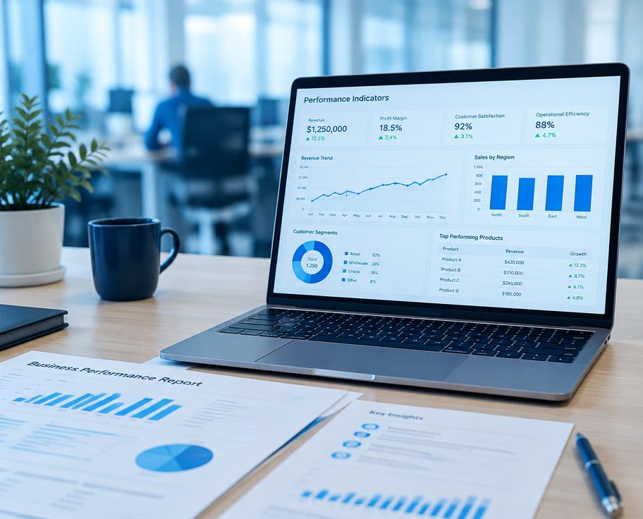 Indicadores de desempenho em notebook